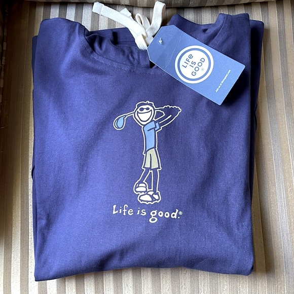 Life is Good Golf Crusher Long Sleeve Hooded Tee Shirt Golfer.  Size Medium Navy - Picture 3 of 11